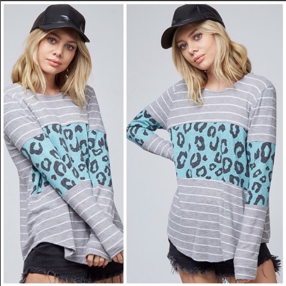 🛍LAST 1! So Soft Color Block Striped Leopard Top! - Picture 5 of 6